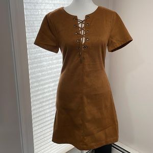 Renamed Suede brown dress with cross cross tie size S